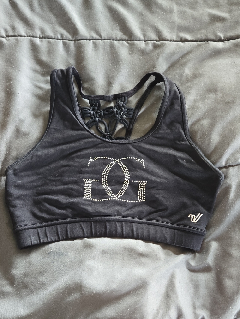 ICE Allstars Black Rhinestone Logo Sports Bra with Decorative Back